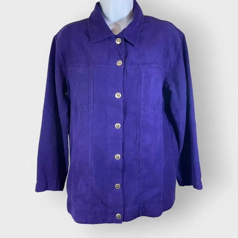 Chicos Womens Jacket | Size 1 | Royal Purple | Textured Fabric | Lightweight - Picture 1 of 10